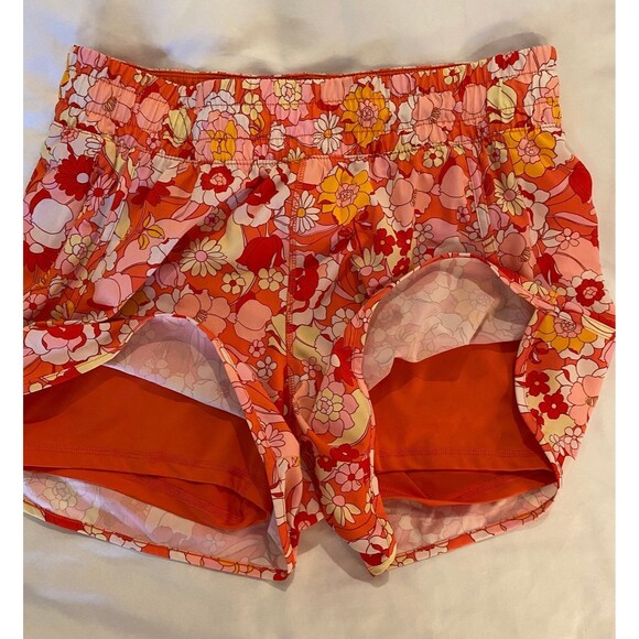 Avia Womens Running Shorts Size Large Orange Floral Print Double Layer W/Pocket - Picture 2 of 12